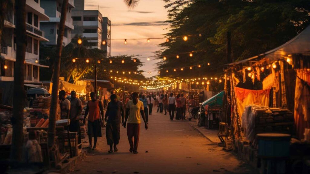 Traditional Turkish bazaar stall displaying colorful spices, dried fruits, and lokum Turkish delight in wooden boxes