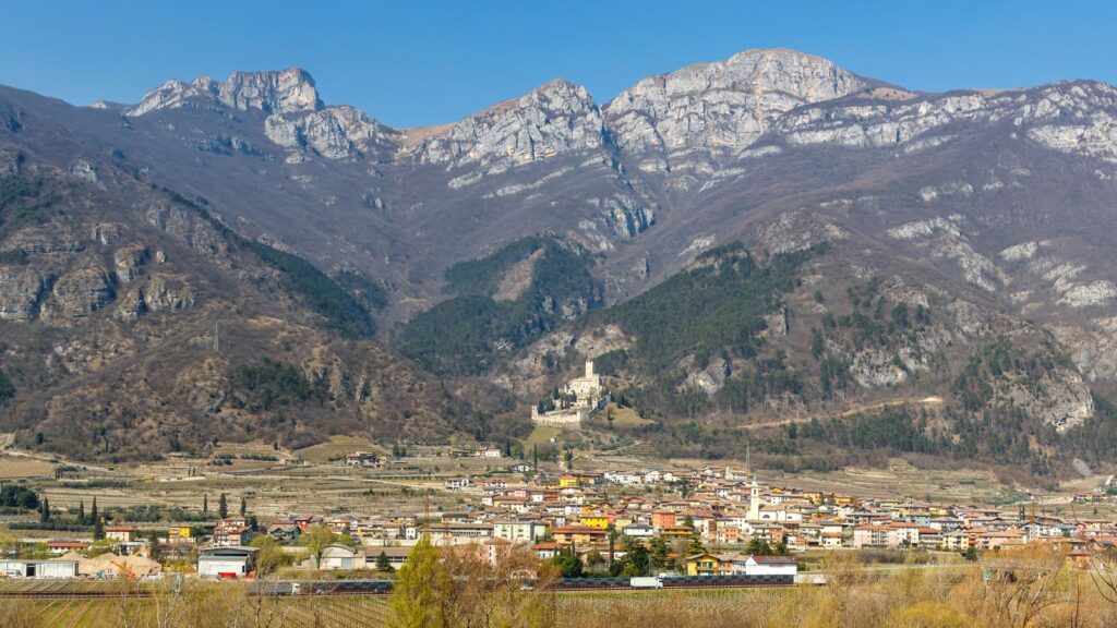 Aerial view of Karimabad town in Hunza Valley showing traditional flat-roofed houses with mountain backdrop