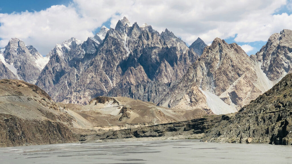 Dramatic jagged peaks of Passu Cones Cathedral showing unique pyramid-shaped rock formations