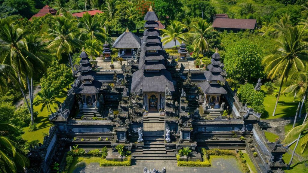 Ancient Uluwatu temple perched on dramatic cliffs overlooking blue ocean waves in Bali