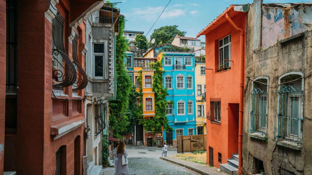 Balat neighborhood colorful Ottoman houses along Golden Horn waterfront in Istanbul