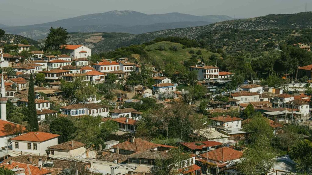 Traditional Ottoman houses and cobblestone streets in Sirince village near Selcuk Turkey