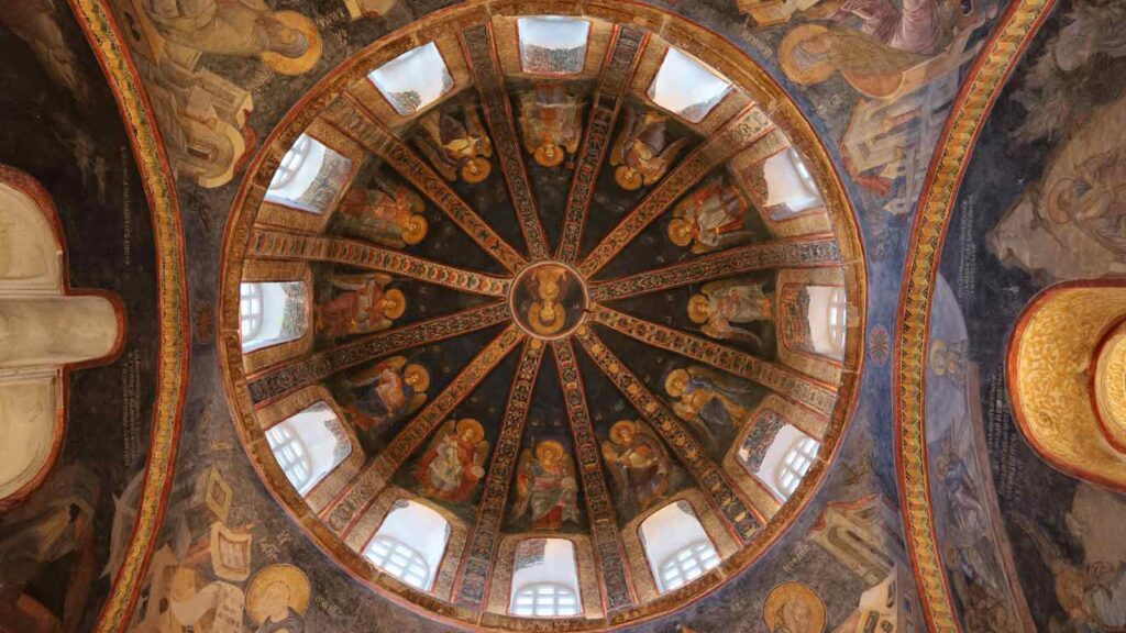 Chora Chura art gallery interior in Istanbul displaying BYzantine mosaic artistic works