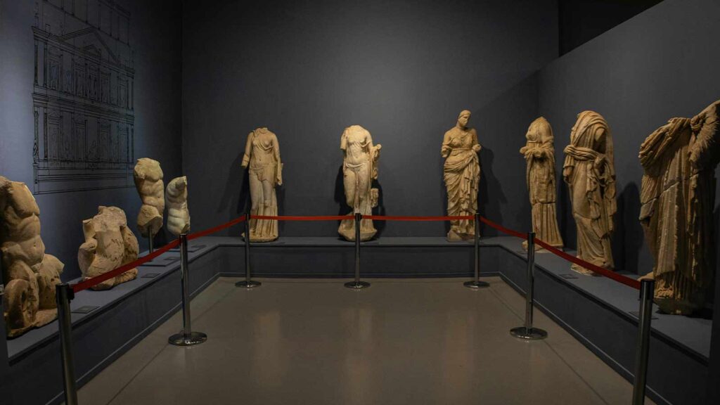 Roman marble statues and Byzantine mosaics from Ephesus and Pergamon at Izmir Archaeological Museum