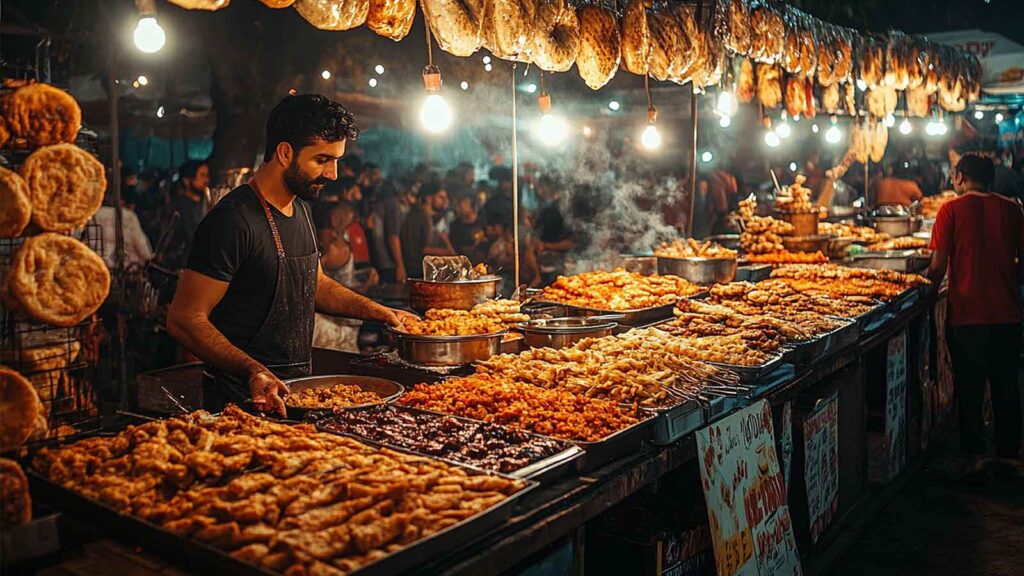 Street vendor selling simit (Turkish bagel) with sesame seeds from traditional cart